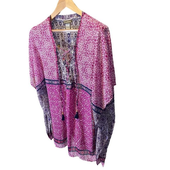Tommy Bahama Pink Multicolor Bohemian Butterfly Sleeve Pullover Swimsuit Coverup - Picture 3 of 10